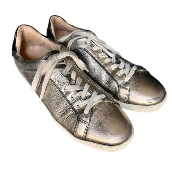 ALLSAINTS Distressed Metallic Lace Up SHEER Sneakers Leather - Gold/Black - EU41 - Picture 1 of 16